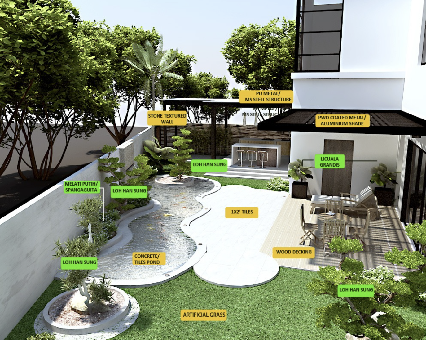 Landscape design plan for a bungalow front garden in Penang, by GP FloraL