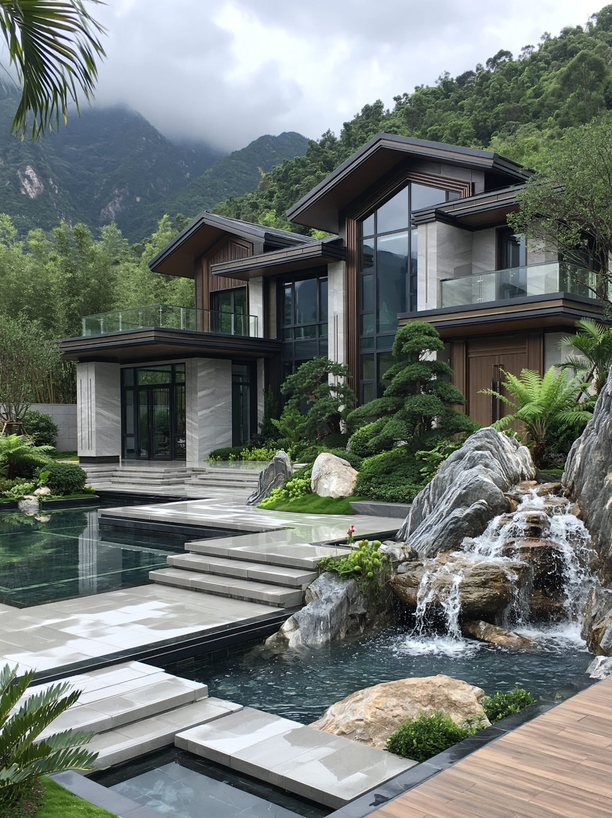 Garden renovation in Penang — hillside transformed with terracing, waterfall and tropical planting by GP FloraL