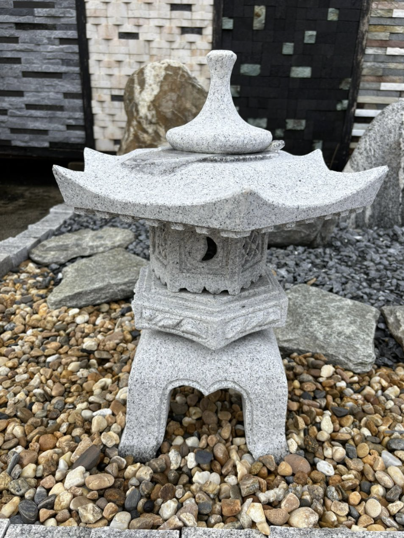 Carved granite Japanese stone lantern garden ornament for sale at GP FloraL wholesale nursery in Penang